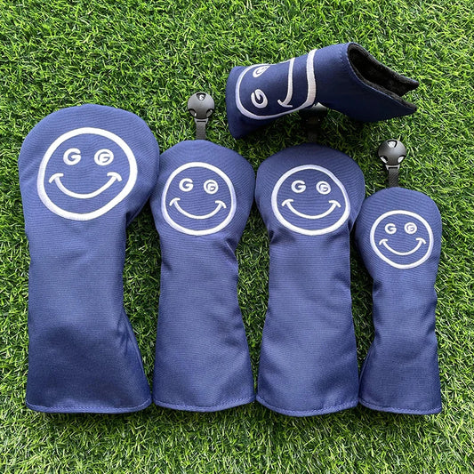 smiling face Golf Club #1 #3 #5 Wood Headcovers Driver Fairway Woods Cover canvas High quality Putter Head Covers