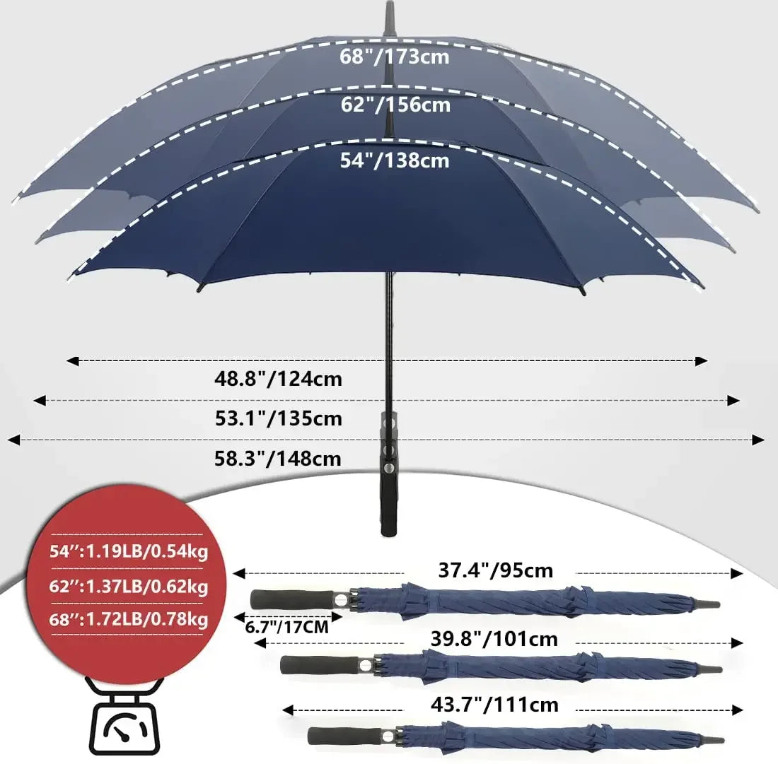 1PC Automatic Open Golf Umbrella 62 Inch Extra Large Umbrella Oversize Double Vented Canopy Waterproof Windproof Stick Umbrellas