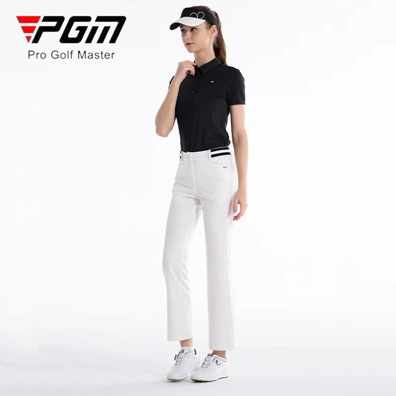 PGM Lady Golf Pants Women Breathable Slim Long Trousers Ladies High Waist Flared Golf Pants Zipper Side Pockets Casual Trousers