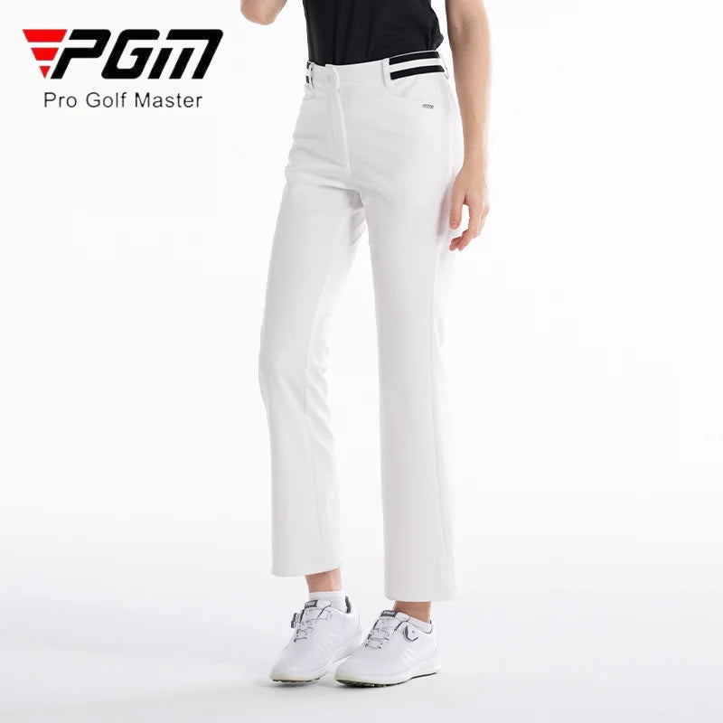 PGM Lady Golf Pants Women Breathable Slim Long Trousers Ladies High Waist Flared Golf Pants Zipper Side Pockets Casual Trousers