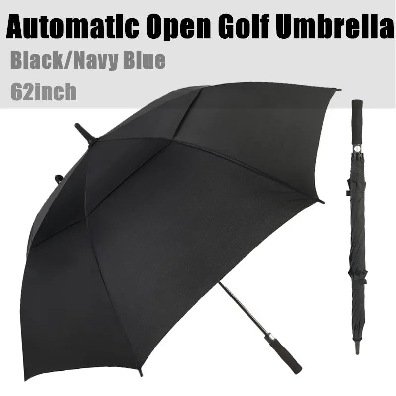 1PC Automatic Open Golf Umbrella 62 Inch Extra Large Umbrella Oversize Double Vented Canopy Waterproof Windproof Stick Umbrellas