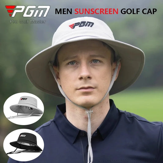 PGM Men Windproof Adjustable Golf Cap Male Breathable Bucket Cap Hat Men Wide Brim Sweat-absorbing Visor Outdoor Anti-Uv Cap