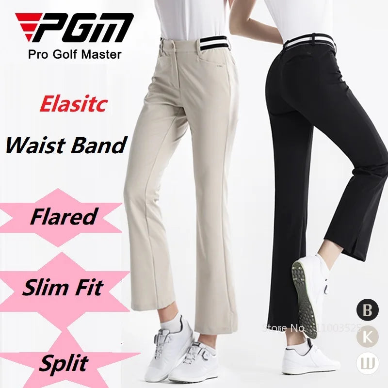 PGM Women Autumn Spring Golf Pants Ankles Cropped Slim Flared Trousers Lady Elastic Waistband Sports Pants Golf Clothing XS-XL