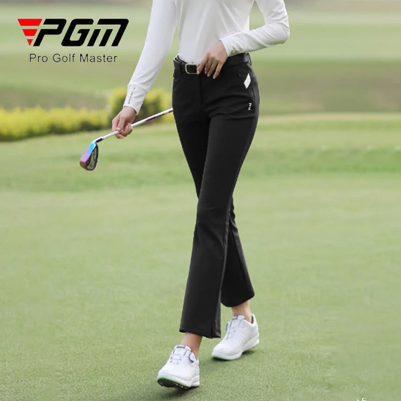 PGM Women Waterproof Golf Pants Ladies Fit Slim Elastic Flared Trousers Female Breathable Zip Pocket Sweatpants Golf Clothing