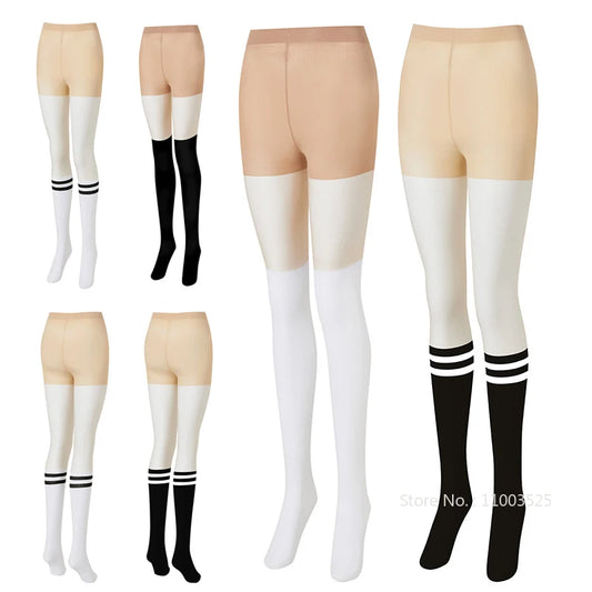 2024 Golf Stockings Women Summer Sun Protection Thin Socks High Elastic Patchwork Pantyhose Leggings Ladies Striped Pants