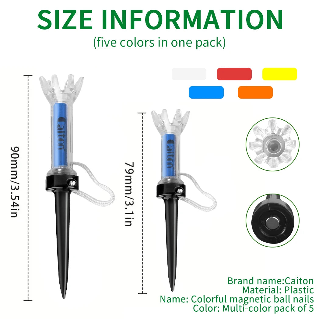 Caiton Magnetic Plastic Golf Tee Set, Improve Your Golf Game with the Caiton, 360Degree Bounce, Two Sizes, 5Pcs