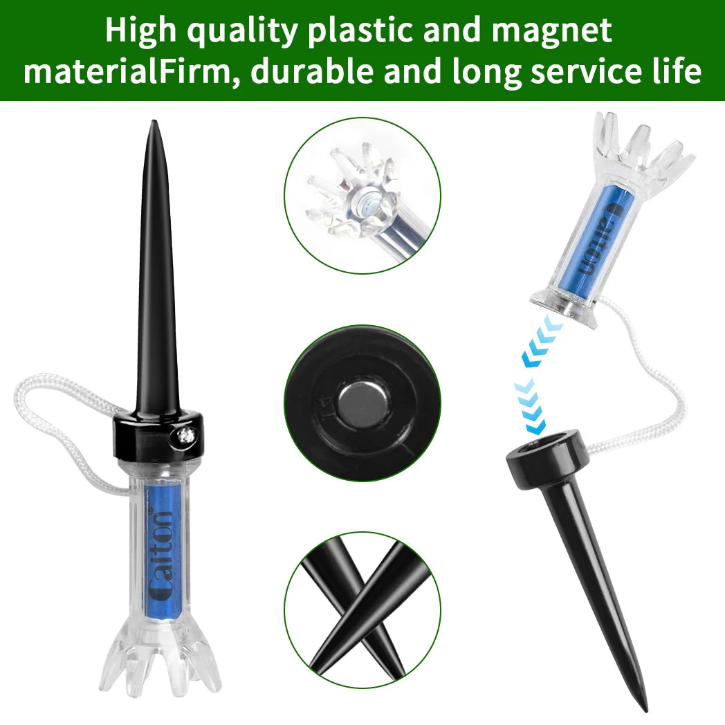 Caiton Magnetic Plastic Golf Tee Set, Improve Your Golf Game with the Caiton, 360Degree Bounce, Two Sizes, 5Pcs