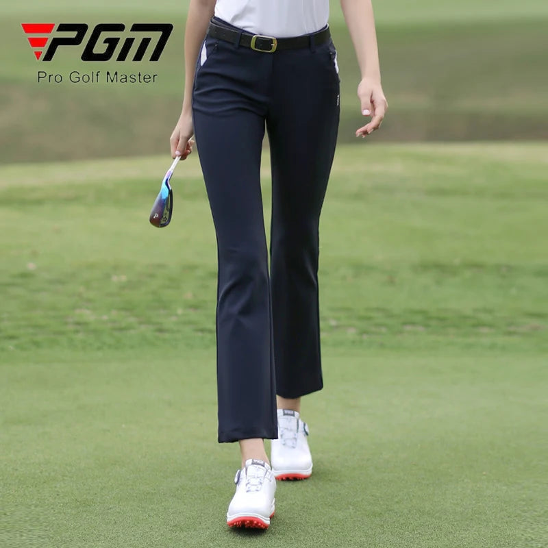 PGM Women Waterproof Golf Pants Ladies Fit Slim Elastic Flared Trousers Female Breathable Zip Pocket Sweatpants Golf Clothing