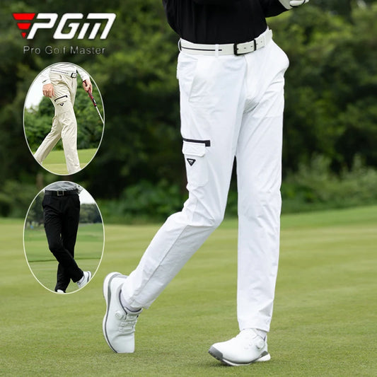 PGM Men Breathable Straight Trousers Male Mid-waist Golf Cargo Pants Men Big Pocket Outdoor Sweatpants Casual Long Pants 2XS-3XL