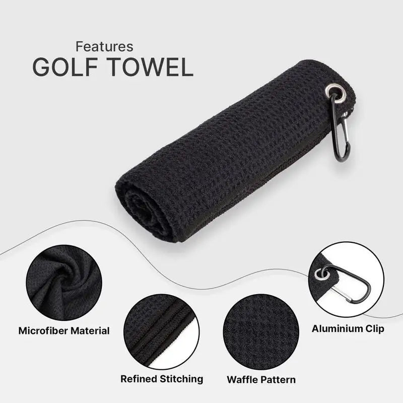 30X30cm Golf Towel With Hook 3 Colors Microfiber Fabric For Golf lovers Duty Clip Carabiner Accessories Dorp ship