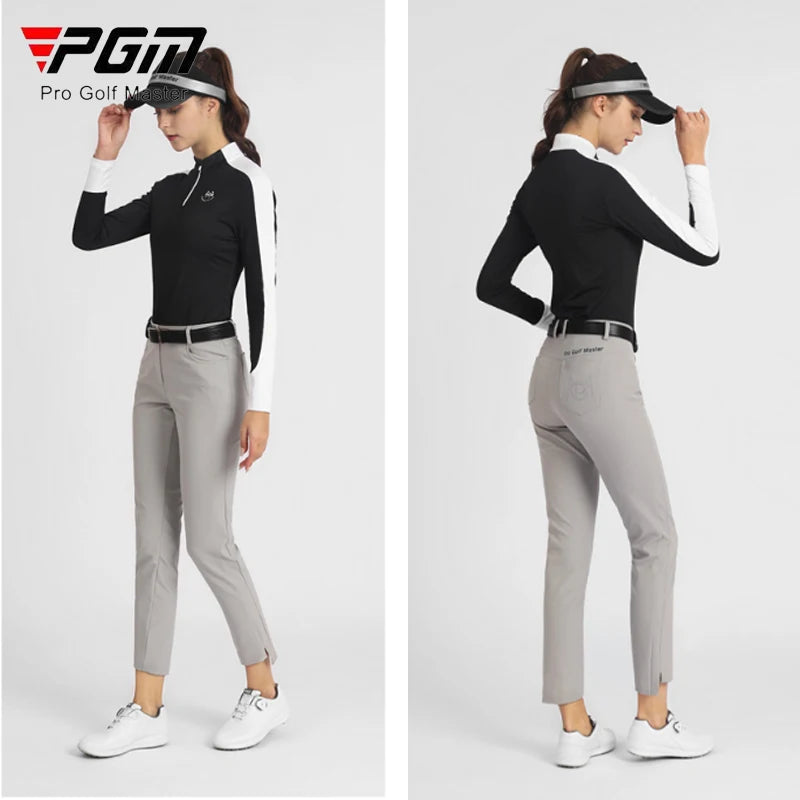 PGM Women Golf Pants Female Warm Windproof Pants Ladies High Ealstic Slim Sport Trousers Girls Split Cropped Sweatpants