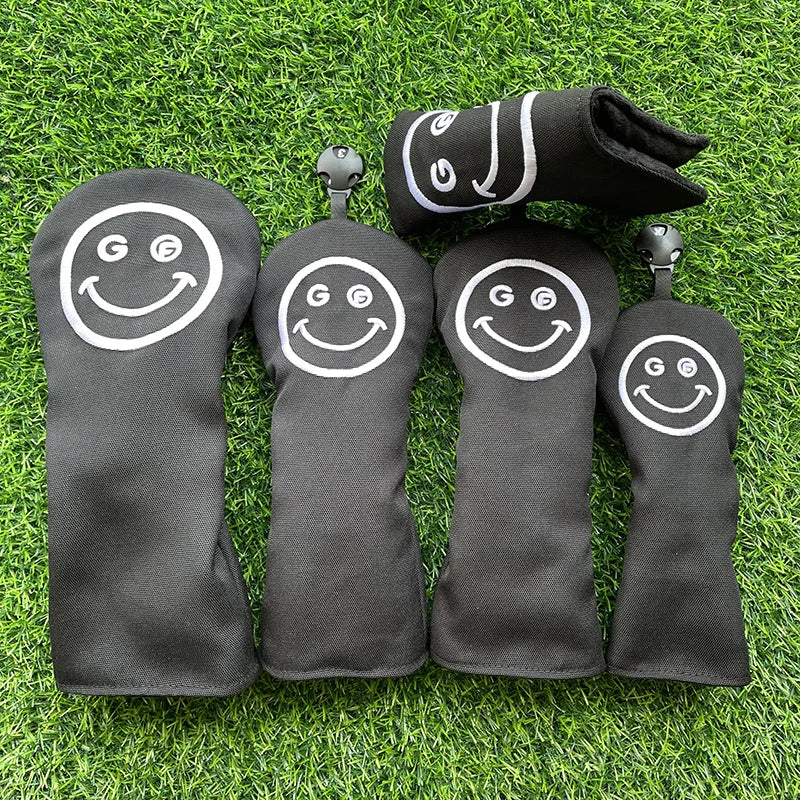 smiling face Golf Club #1 #3 #5 Wood Headcovers Driver Fairway Woods Cover canvas High quality Putter Head Covers