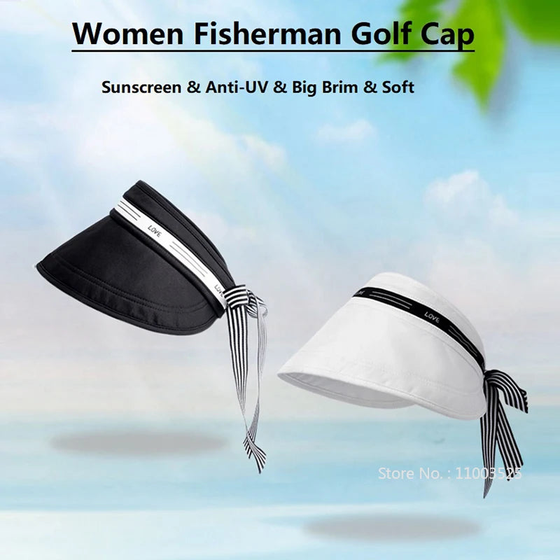 Love Golf Wide Brim Empty Top Hat Women Fashion Trendy Simple Fisherman Hat Versatile Lady Breathable Sunscreen Golf Cap Gift