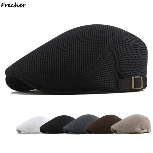 Men Mesh Breathable Golf Hats Adjustable Buckle Beret Hat Outdoor Sports Tennis Caps Summer Classic Flat Cap Visors Vintage