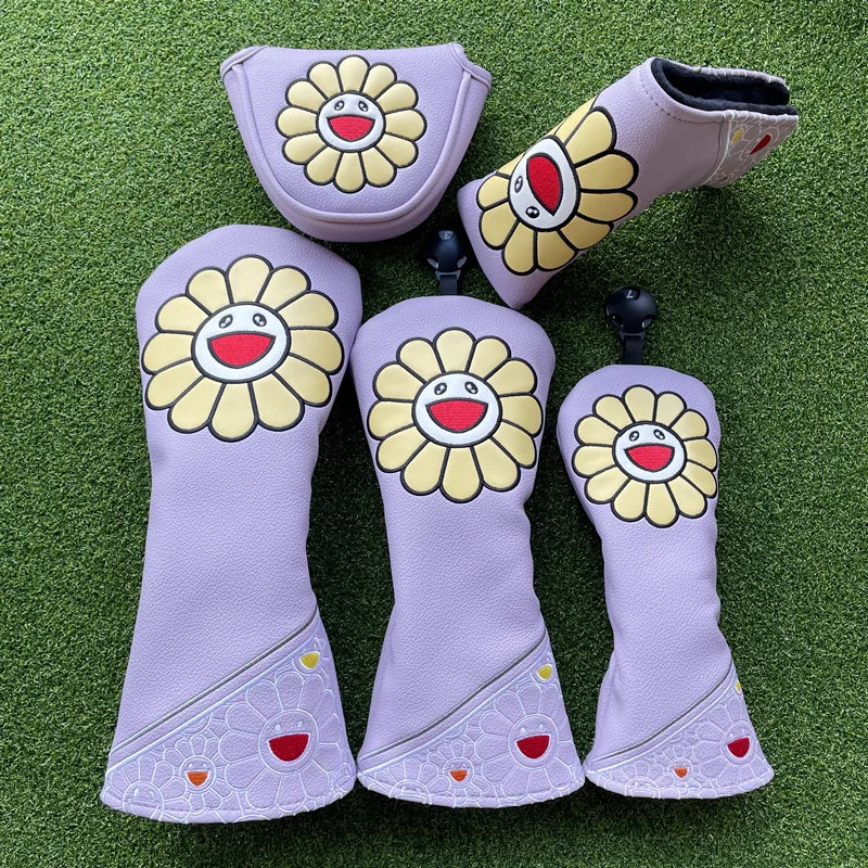 Lucky sunflower Golf Woods Headcovers Covers For Driver Fairway Putter 135H Clubs Set Heads PU Leather Unisex