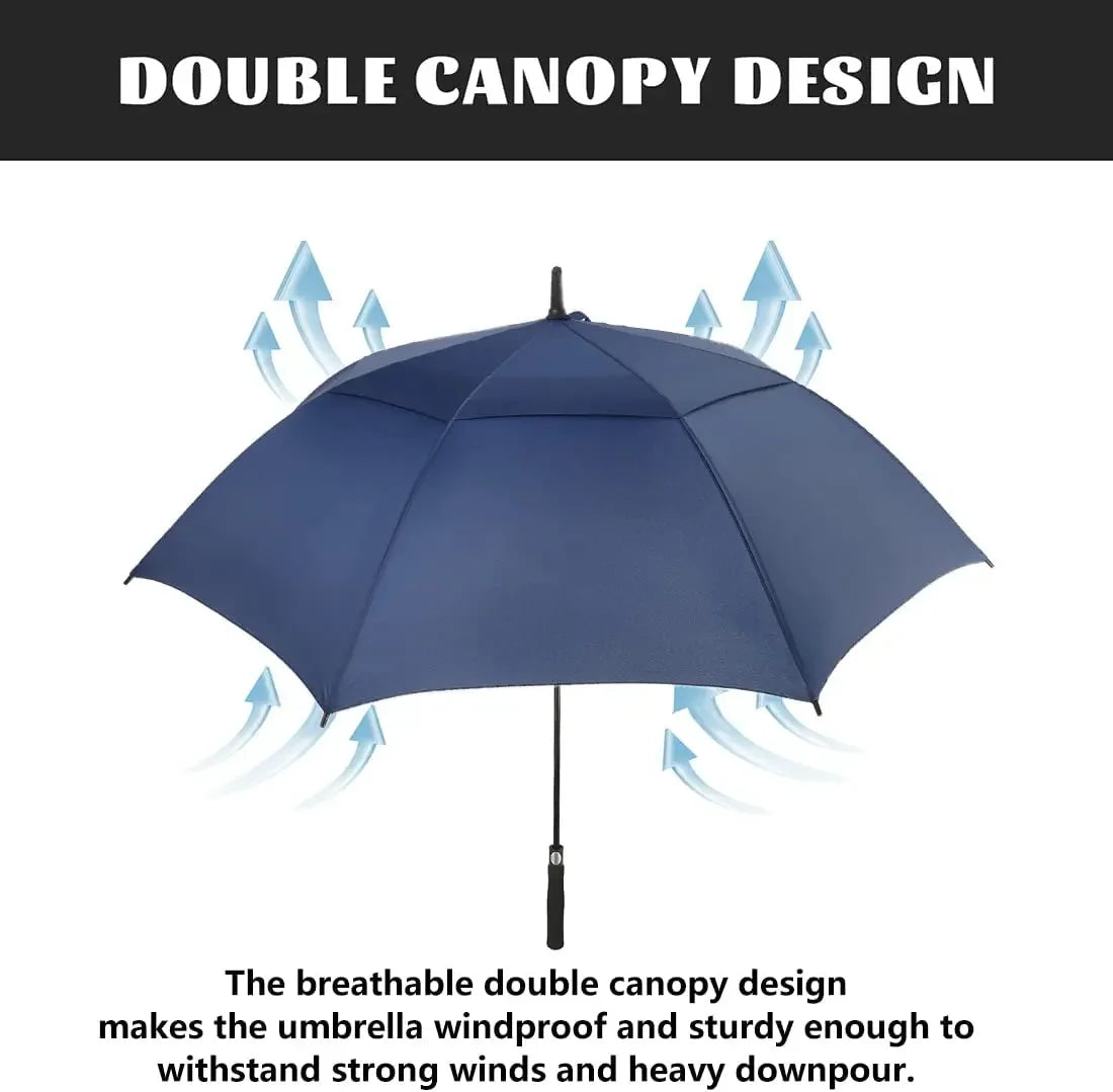 1PC Automatic Open Golf Umbrella 62 Inch Extra Large Umbrella Oversize Double Vented Canopy Waterproof Windproof Stick Umbrellas