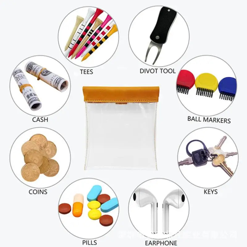 Golf Tees Pouch Golf Ball Bag With Clip Golf Tees Holder Transparent Storage Bags Outdoor Sports Golf Supplies Accessories