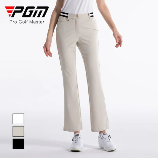 PGM Lady Golf Pants Women Breathable Slim Long Trousers Ladies High Waist Flared Golf Pants Zipper Side Pockets Casual Trousers