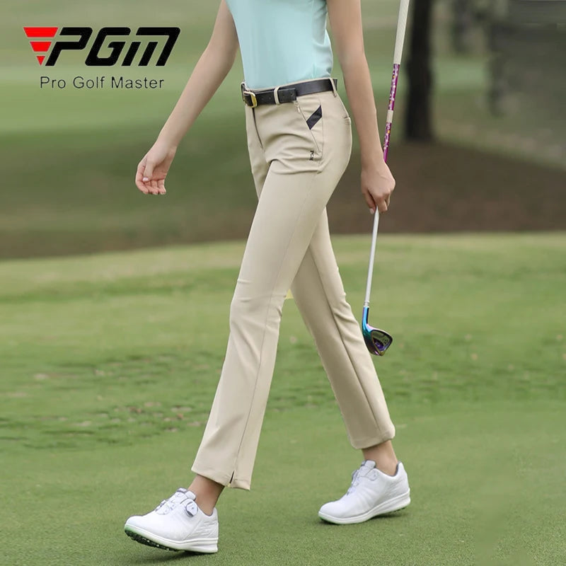 PGM Women Waterproof Golf Pants Ladies Fit Slim Elastic Flared Trousers Female Breathable Zip Pocket Sweatpants Golf Clothing