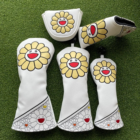 Lucky sunflower Golf Woods Headcovers Covers For Driver Fairway Putter 135H Clubs Set Heads PU Leather Unisex