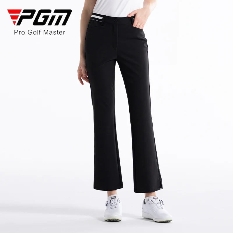 PGM Lady Golf Pants Women Breathable Slim Long Trousers Ladies High Waist Flared Golf Pants Zipper Side Pockets Casual Trousers