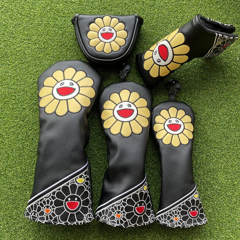 Lucky sunflower Golf Woods Headcovers Covers For Driver Fairway Putter 135H Clubs Set Heads PU Leather Unisex